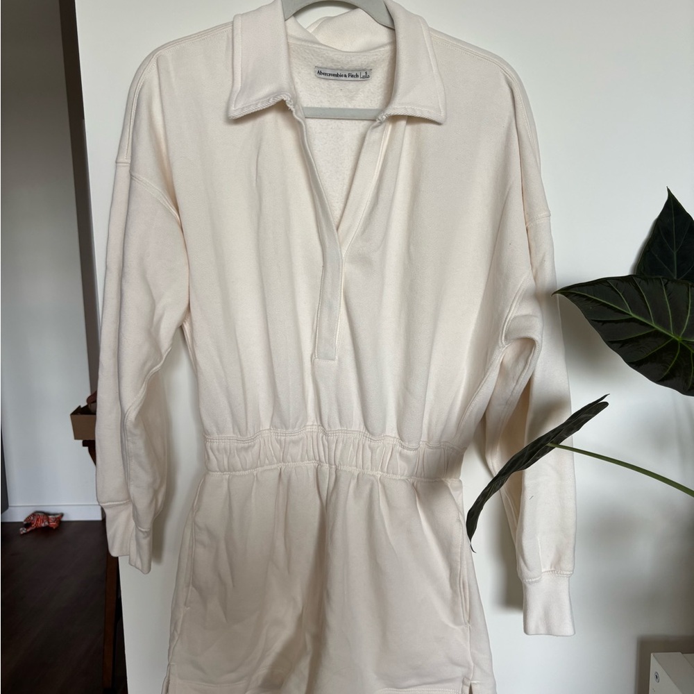 Cream Long Sleeve Collared Romper